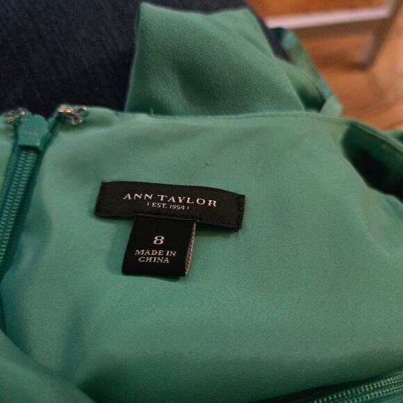 Ann Taylor dress womens size 8 blue green flutter sleeve church career sheath - Picture 5 of 9